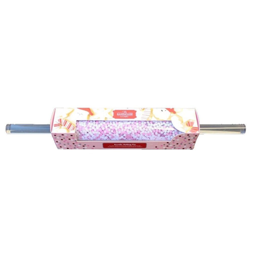 New White Pink Christmas Acrylic Rolling Pin W/ Snowflakes Baking Dough Roller